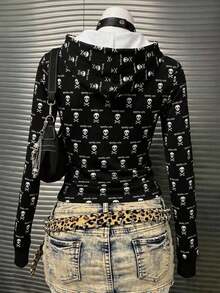 Attitoon Women's Skull Print Long Sleeve Sweatshirt Sweatshirt, Suitable For Autumn/Winter Concert Black Goth - Multicolor - View 4