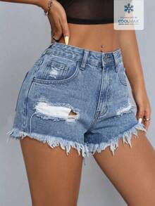 SHEIN ICON Fashion Casual Summer Versatile Washed Shorts - Light Wash - View 7