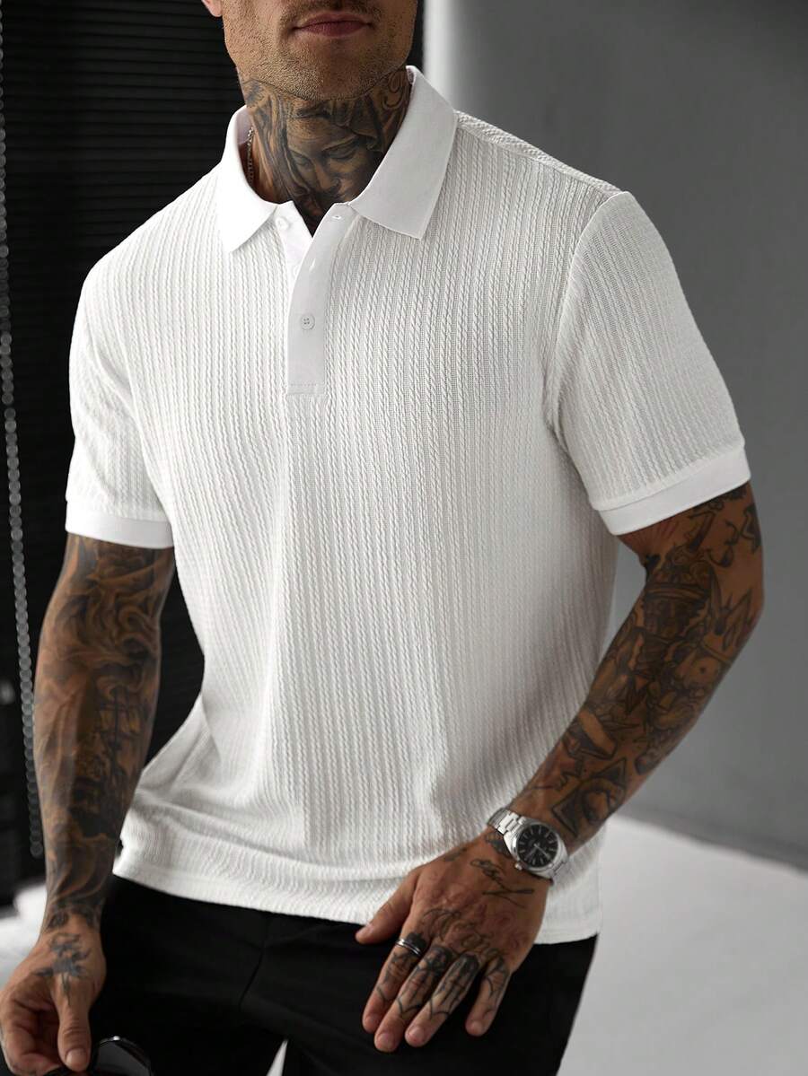 Manfinity Homme Men's Solid Color Minimalist Daily Wear Short Sleeve Polo Shirt, Formal - White - View 1
