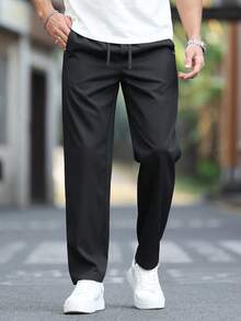 Manfinity Homme Pantalones largos de unicolor versátiles y casuales para hombres para ir al trabajo - Negro - Ver 3