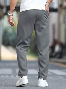 Manfinity Homme Men's Casual Versatile Commuter Solid Color Long Pants - Dark Grey - View 2