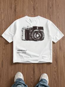 SWAVVY Camiseta de manga corta holgada casual de verano para hombre, blanca, talla estándar, cuello redondo, estampado por transferencia de calor - Blanco - Ver 8