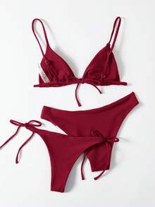Swim Vcay 3 PiecesSeparated Swimsuit, Wire-Free, Triangle Cup - Burgundy - View 2