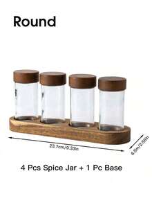 1pc/5pcs Set Glass Spice Jars With Rosewood Lids, Square Glass Bottles With Stands, Airtight Pepper And Seasoning Containers - Multicolor - View 13