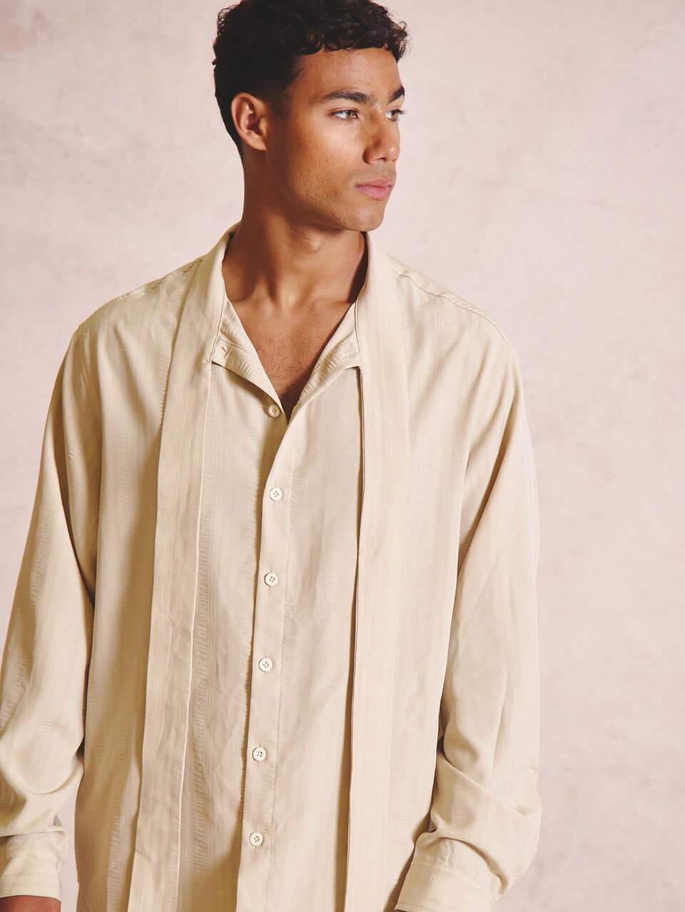 Button Up Long Sleeve Relaxed Fit Shirt Draped Extended Collar Neck Detail Spring Summer Essentials Co-Ord Shirt Only