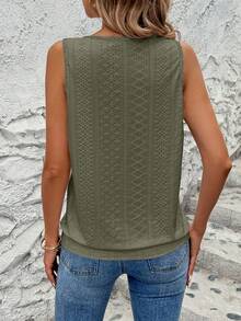 SHEIN 女士休闲宽松烂花刺绣锁眼领背心 - 軍綠色 - 查看 2