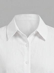 SHEIN 女款休閒通勤單排釦長袖素色襯衫 - 白色 - 查看 7