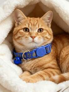 1件宽松款靛蓝色猫项圈，快拆安全扣设计，可调节小猫项圈，带铃铛装饰的可调节猫项圈，宠物颈圈，狗项圈，适合时尚宠物猫狗佩戴 - 靛藍 - 查看 4