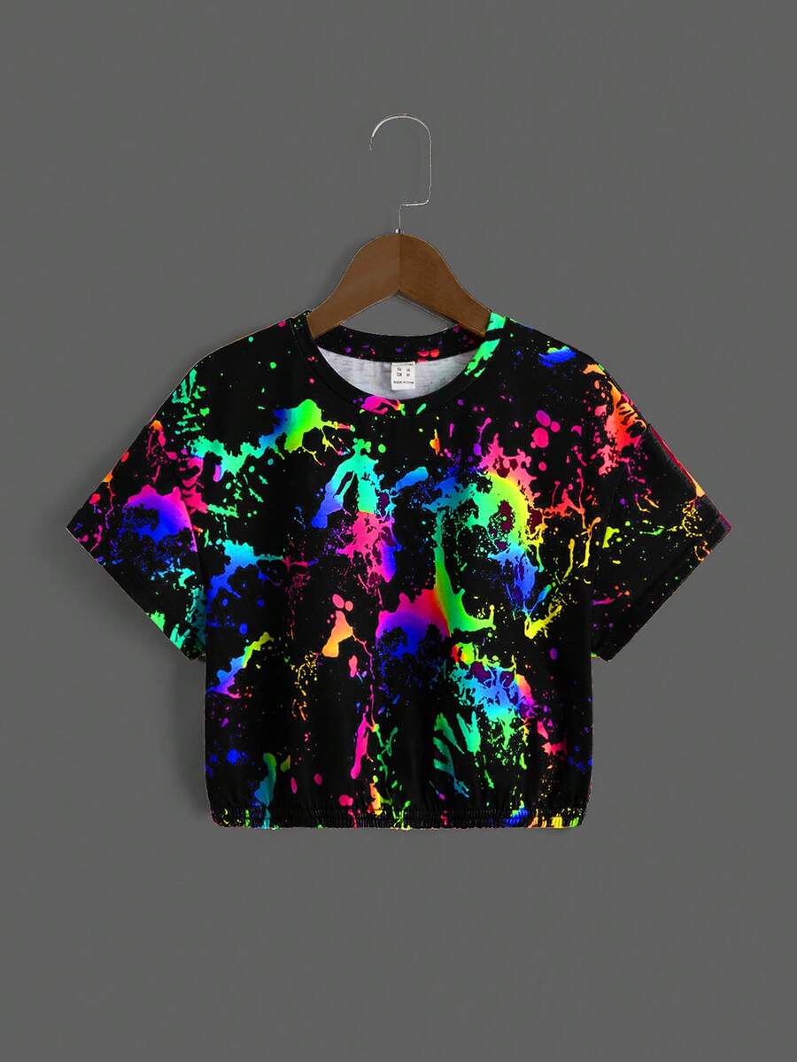 SHEIN ICON Women Reflective Ink Print Crop Graphic Tee - Multicolor - View 1