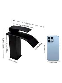 This 1 Piece Sink Faucet Features A Matte Black Waterfall Spout, High-Arc Alloy Material, Streamlined Design, Dual Hot And Cold Water Control, And Leak-Proof Details. It Is Suitable For Modern Bathroom Renovations, Rental Property Renovations, And Spring/Autumn Decorating Scenarios, Embodying A Modern Minimalist Style. - Multicolor - View 3