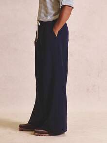 Musero Flared Fit Trouser Zip Fasten Waistband With Belt Loops Shoeslace Belt Back Darted Summer Essentials - Navy Blue - View 4