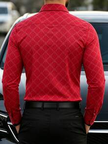 Manfinity Mode Men's Button Down Long Sleeve Slim Fit Business Formal Dress Shirt, Long Sleeve Men Shirt,Fall, Ceremony - Red - View 2