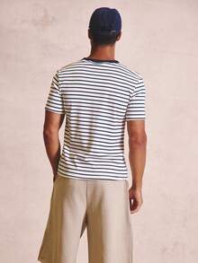 Musero Short Sleve Crew Neck Sripe Shirt "M" Embroidery On Front Spring Summer Essentials 2026 - Blue and White - View 5