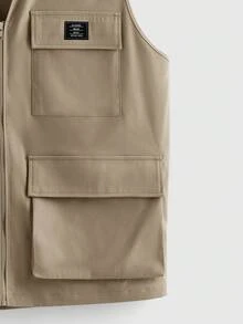 EASEVO Men Plus Size Autumn Casual Flap Pocket Zip-Up Loose Fit Vest, Vacation, Father's Day Gifts Going Out , Football - Camel - View 5
