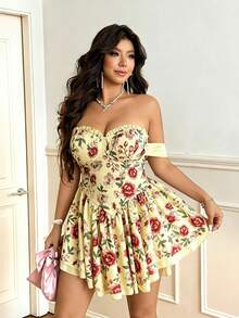 Vionelle Plus-Size Sexy And Elegant Resort Off-Shoulder Backless Dress - Yellow - View 4