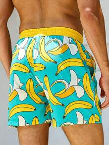 Surfspeed Men's Banana All-Over Print Drawstring Elastic Waist Loose Beach Shorts With Pockets Holiday / Vacation / Beach / Hawaii / Tropical / Swim /  Bathing - Teal Blue - View 2
