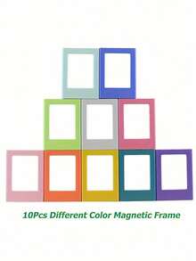 10 piezas Marco de fotos magnético de plástico multicolor arcoíris de 3 pulgadas, soporte para mini tarjetas de cámara instantánea, pegatina de nevera, decoración personalizada para el hogar, arte de pared, regalo de Halloween y Navidad para amigos, vibrante e irrompible - Multicolor -10Pcs / Set Style1 - Ver 12