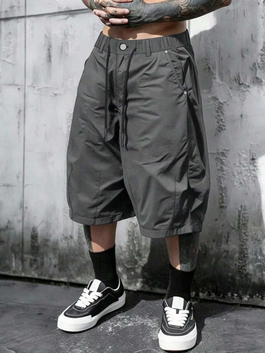 SLATEMANN 男士黑色短褲,寬鬆休閒百搭膝長褲 - 深灰色 - 查看 1