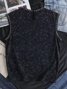 SHEIN Tween-Jungen Kinder/Preteens Lässiger Streetstyle Locker gestrickter Weste mit Nieten-Besatz und Kordelzug, geeignet für Frühling/Sommer, Alltagstragen, Sport, Ausflüge, Schule, Veranstaltungen, Feiertage, Fotoshootings, Schulanfangszeit - Schwarz - Übersicht 2