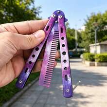 Super Cool Butterfly Comb – Stainless Steel Non-Sharp Outdoor Folding Comb – Spindle Training Beginner Practice Knife – Butterfly Comb – Special Skills Training Butterfly Comb – Gift For Your Boyfriend - Multicolor - View 3