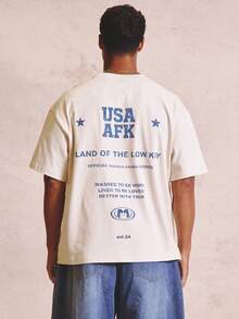 Musero Oversized Graphic Crew NeckTshirt "USA"Logo Sprihng Summer Essentials - Apricot - View 5