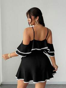 Elenzga Mono de Resort Sexy Talla Grande con Hombros Descubiertos y Espalda Descubierta - Negro - Ver 5