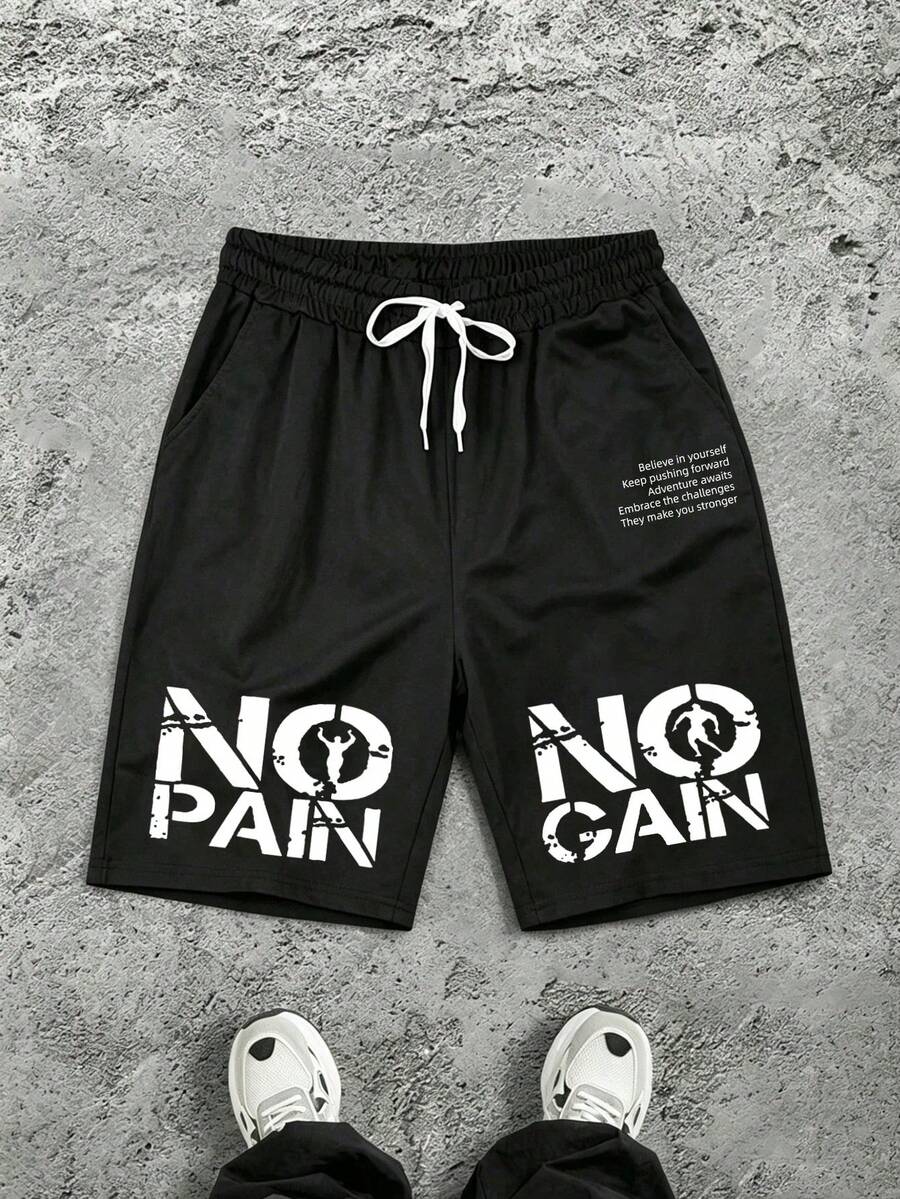 Sport MetroGents 男款字母圖案抽繩腰側口袋運動短褲 夏季 - 黑色 - 查看 1