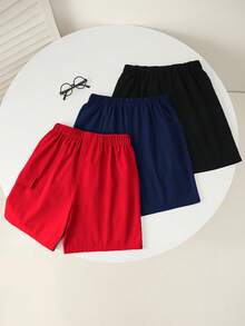 3 Pc Teenboy's Loose Casual Woven Net Color Casual Simple Basic Versatile Solid Color Sports Workwear Shorts Multi-Color Multi Piece Set, Buy One And Get Two Free, Get Three Suitable For Spring And Summer Seasons - Multicolor - View 2