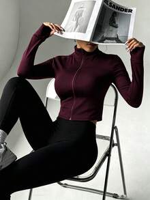 Easithlete Easithlete 修身健身运动跑步拉链弹力压缩休闲长袖瑜伽夹克 - Bold Plum - 查看 5