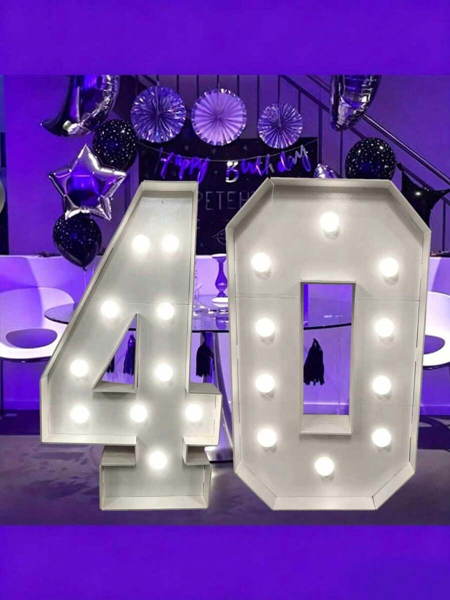1Pc 91.5cm/36.02inch Light Up Digital Marquee Frame With Lights KT Board Number 0-9 Plug-In KT Board With Bracket Party Decorative Light Birthday Party Anniversary Decoration--Cool Lights - White - View 1