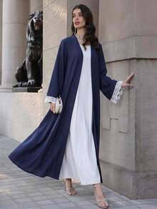 Al Najma Women's Lace Patchwork Casual Abaya For Gatherings And Outings - Royal Blue - View 6