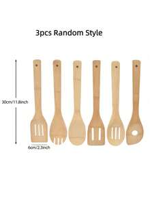 3 Buah Set Peralatan Masak Kayu Gaya Acak Sendok Bambu Spatula Anti Lengket Alat Dapur Penting untuk Apartemen Hadiah Premium untuk Pesta Rumah Baru Natal Memasak Sehari-hari Hitam Perak - MultiWarna - View 6