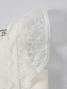 SHEIN Glamorique Kids 女嬰洋裝，白色刺繡網紗，荷葉袖，蕾絲，可愛，生日派對，婚禮節日洋裝，舞會洋裝，畢業洋裝，夏季洋裝 - 白色 - 查看 6