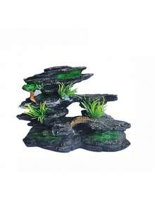 1PC Stacked Stone Statue Decor Aquarium Landscape Ornament Fake British Stone Layered Design With Artificial Grass Hide Cave For Fish Shrimp Zen Style Core Accent For Fish Tank Fish Lovers Turtle Keepers - A - View 7