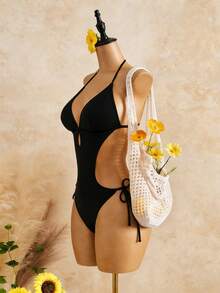 Swim Mod Baju Renang One-Piece Polos Seksi Terlaris, Cocok untuk Pantai & Musim Panas - Hitam - View 7