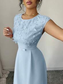 Modelyn Women's Elegant Minimalist Date Evening Sleeveless Spring/Summer Woven 3D Butterfly Embroidered Mesh Long Dress Light Blue - Blue - View 4