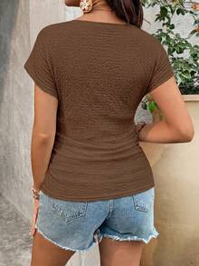 SHEIN Maternity Solid Color Minimalist Casual Round Neck Short Sleeve T-Shirt - Coffee Brown - View 3