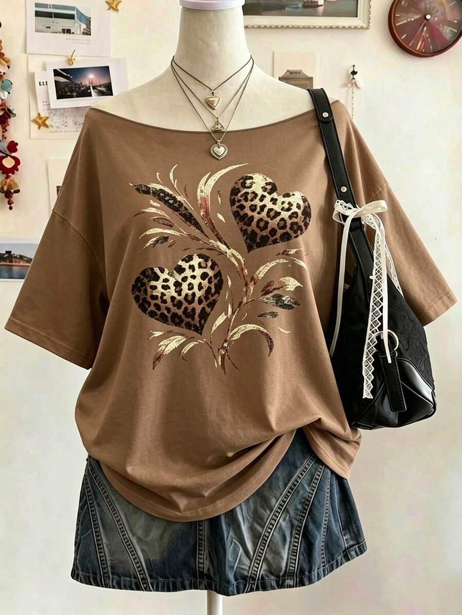 Lalippa 女款短袖印花休閒時尚T恤,適合日常穿著 - 黑色 - 查看 1