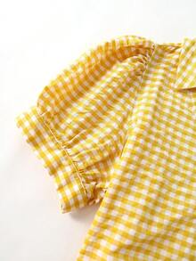 Rusticease Plus Size Summer Casual Plaid Petal Sleeve Dress - Light Yellow - View 4