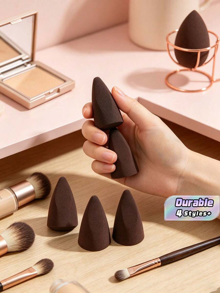 2/3/5/10Pcs Brown Makeup Sponge Blender Set – Multi-Shape Non-Latex Teardrop & Round Tube Makeup Tool, Powder Puff, Travel Essential, Gift For Women, Christmas Stocking Stuffer - Red - View 1