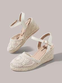 Styleloop Giày cao gót đế xuồng dệt từ dây gai dầu và rơm màu be dành cho nữ, kiểu dáng boho, phù hợp cho đi chơi, nghỉ mát, hẹn hò hàng ngày, đi biển, du lịch biển, phong cách thường ngày. - Màu be - Xem 3