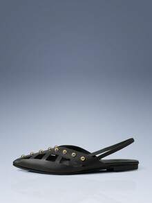 CUCCOO GRLICON Spice Girl Fried Street, Metal Rivets, Black Hollow Flat Shoes, Holiday Atmosphere, Summer Wear, A Must For Travel, Y2K - Black - View 5