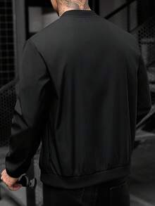 Manfinity CasualCool 男士纯色长袖拉链休闲棒球夹克 - 黑色 - 查看 3