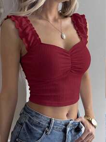 DAZY Women Ruched Camisole, Fitted And Versatile Valentine's Day Crop Top - Burgundy - View 14