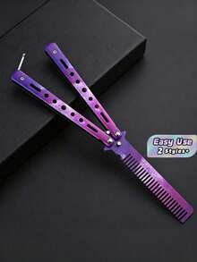 Super Cool Butterfly Comb – Stainless Steel Non-Sharp Outdoor Folding Comb – Spindle Training Beginner Practice Knife – Butterfly Comb – Special Skills Training Butterfly Comb – Gift For Your Boyfriend - Multicolor - View 1