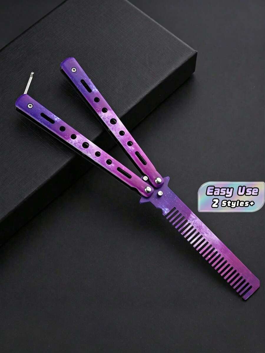 Super Cool Butterfly Comb – Stainless Steel Non-Sharp Outdoor Folding Comb – Spindle Training Beginner Practice Knife – Butterfly Comb – Special Skills Training Butterfly Comb – Gift For Your Boyfriend - Multicolor - View 1