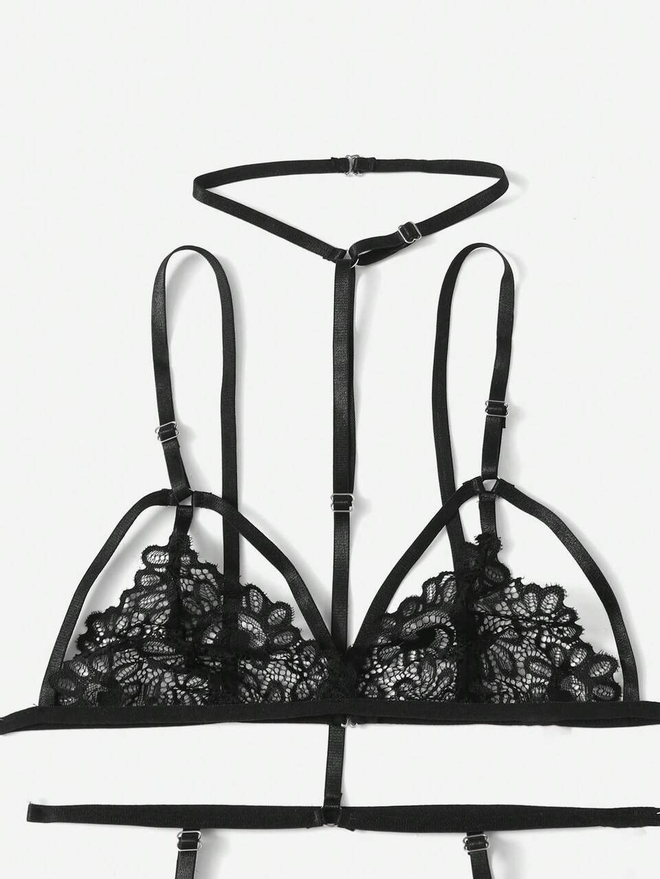 Floral Lace Harness Garter Lingerie Set