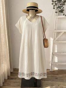 Rusticease Plus Size Solid Color Batwing Sleeve Vacation Casual Dress - Multicolor - View 4