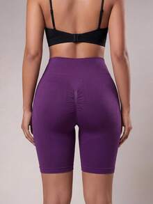 Radiana Shorts mi-longs moulants athlétiques déchirés pour femmes - Prune - Voir 3