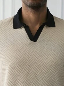 HUEFORM 男士拼色休閒百搭日常旅行短袖 Polo 衫 - 卡其色 - 查看 3